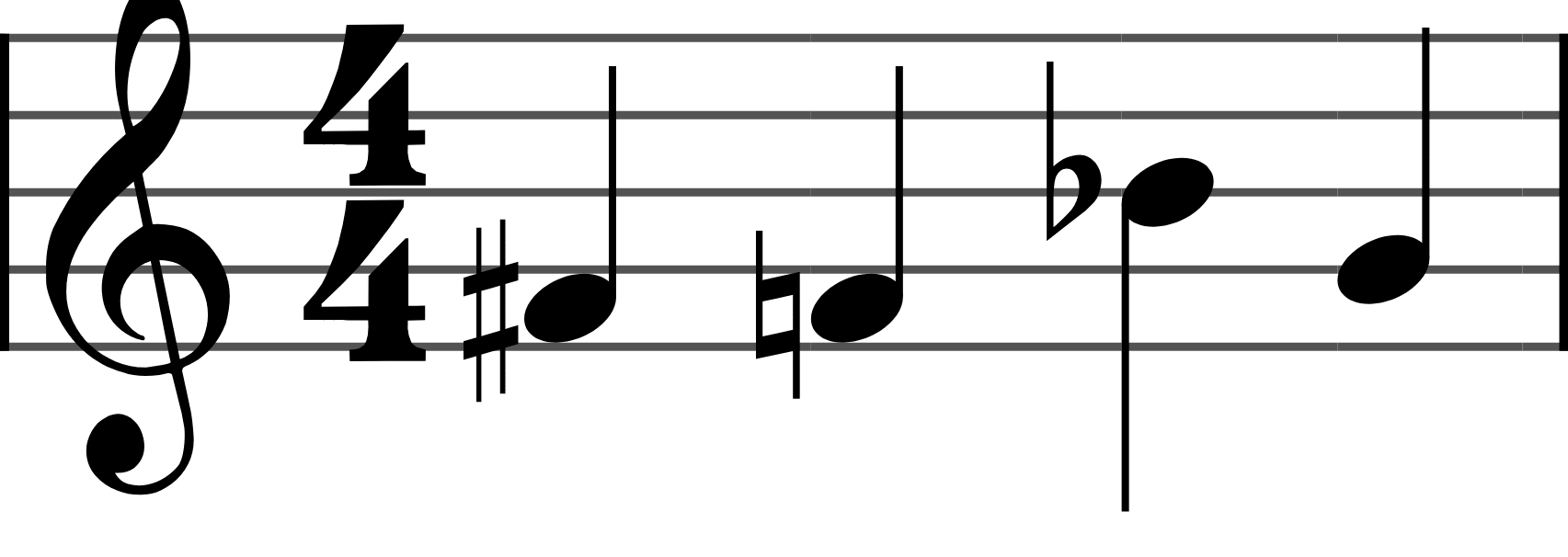 A sharp, a natural and a flat written in front of note heads, not in the key signature.