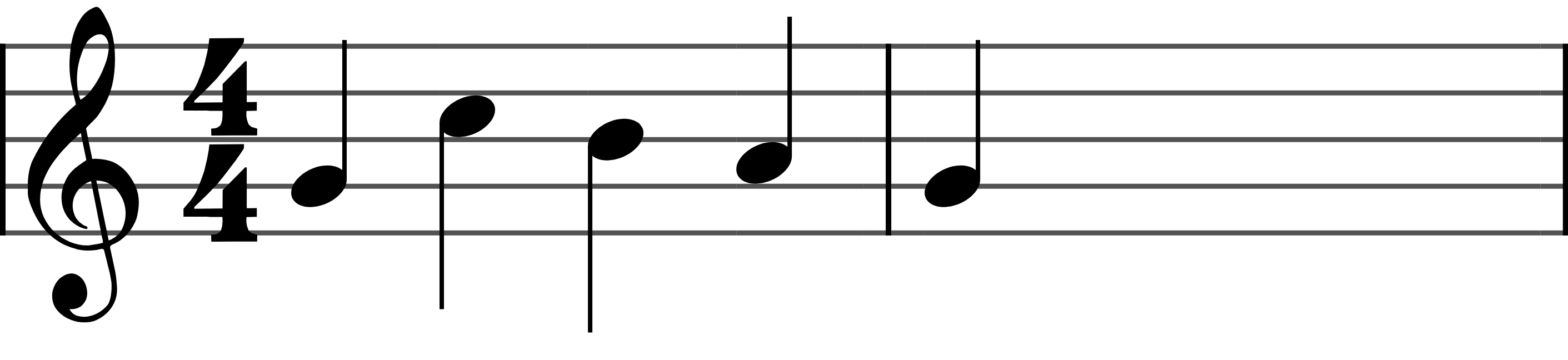 A pickup: one quarter note before the first bar line, then a full measure of 4/4.