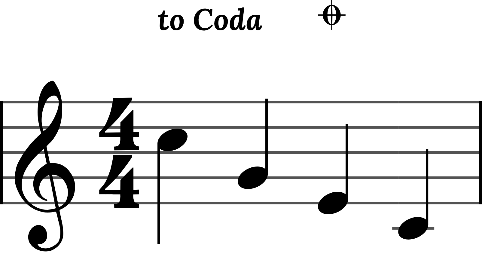 A coda sign, the circle with a cross, marking the ending section you jump to after a repeat.