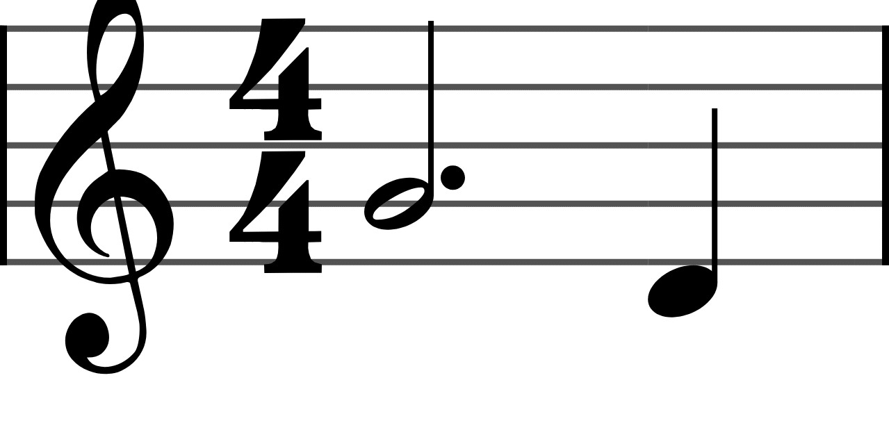 A dotted half note lasting three beats, followed by a quarter note on the fourth.