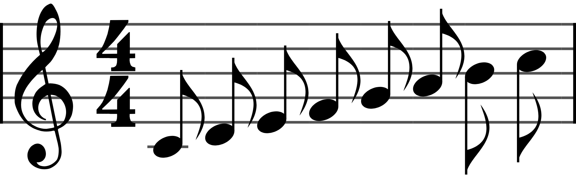 Four eighth notes with one flag each, two of them filling one quarter-note beat.