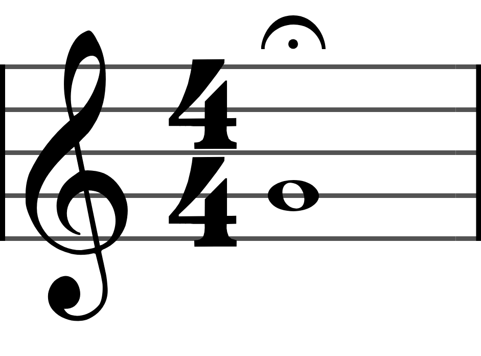 A whole note with a fermata, the dot under an arc, meaning hold it longer than four beats.