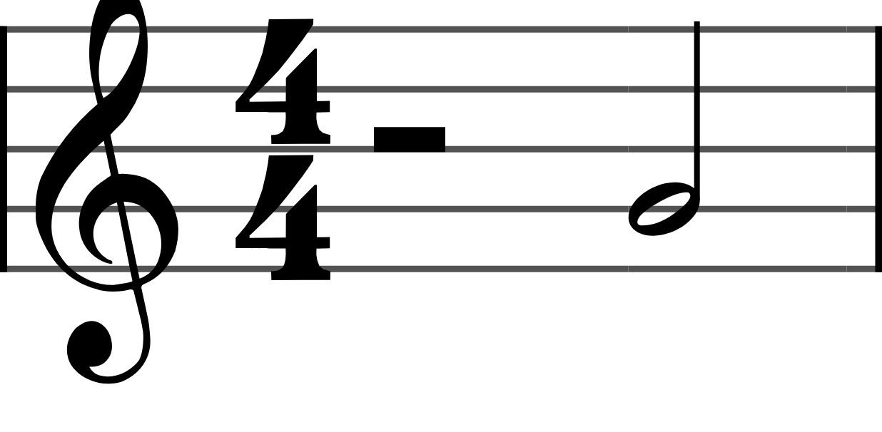A half rest sitting on the middle line, two beats of silence, then a half note.