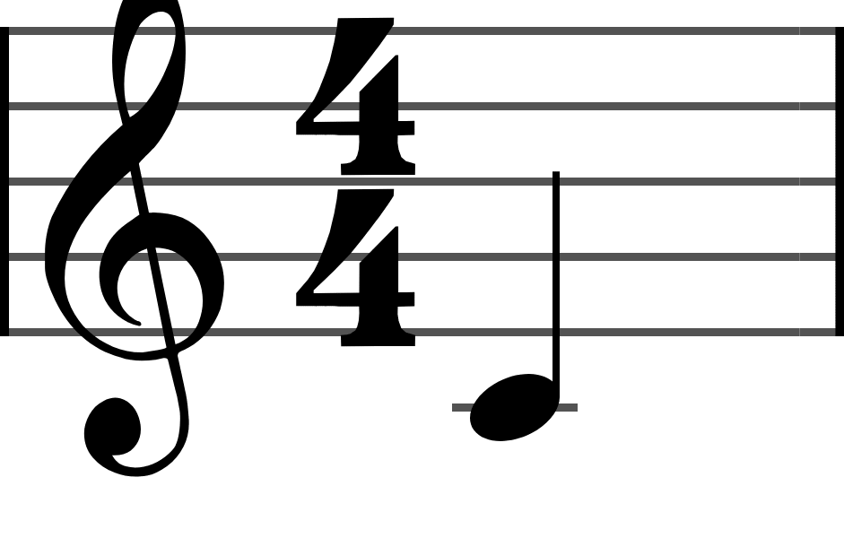 Middle C on a ledger line just below the treble staff, the hinge between the two staves of piano music.