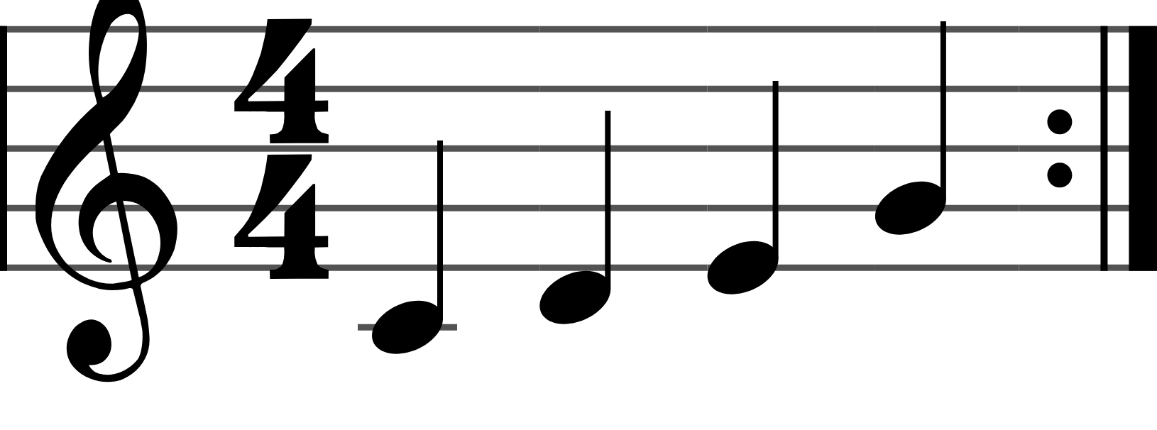 A measure that ends with a repeat sign: a thick-and-thin bar line with two dots.