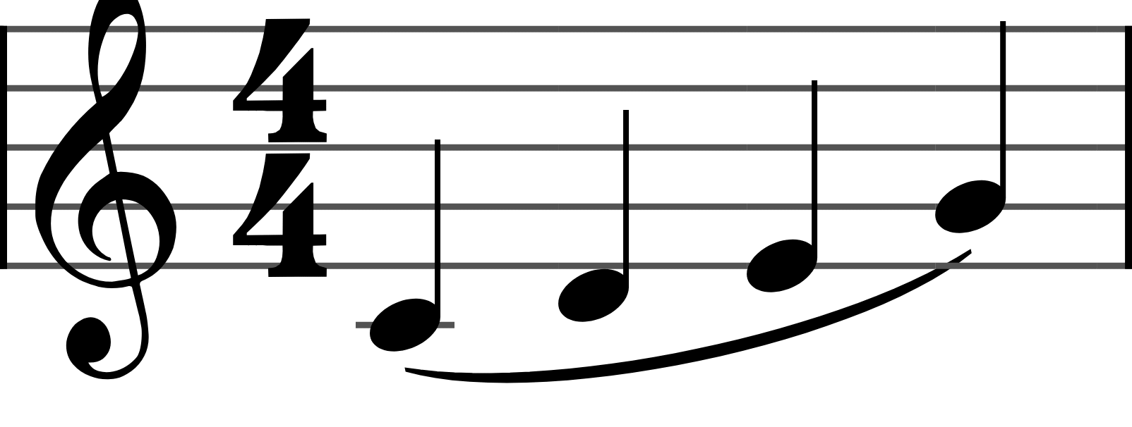 A slur curving over four notes at different pitches: play them smoothly as one phrase.