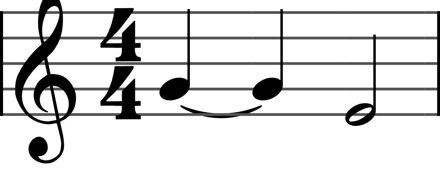 Two quarter notes of the same pitch joined by a tie. Play the first and hold through the second.