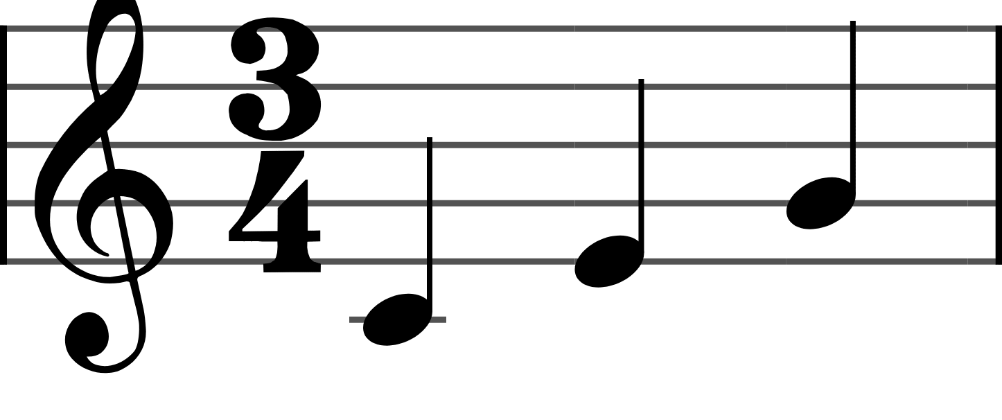 A 3/4 time signature after the clef, three quarter-note beats in the measure.
