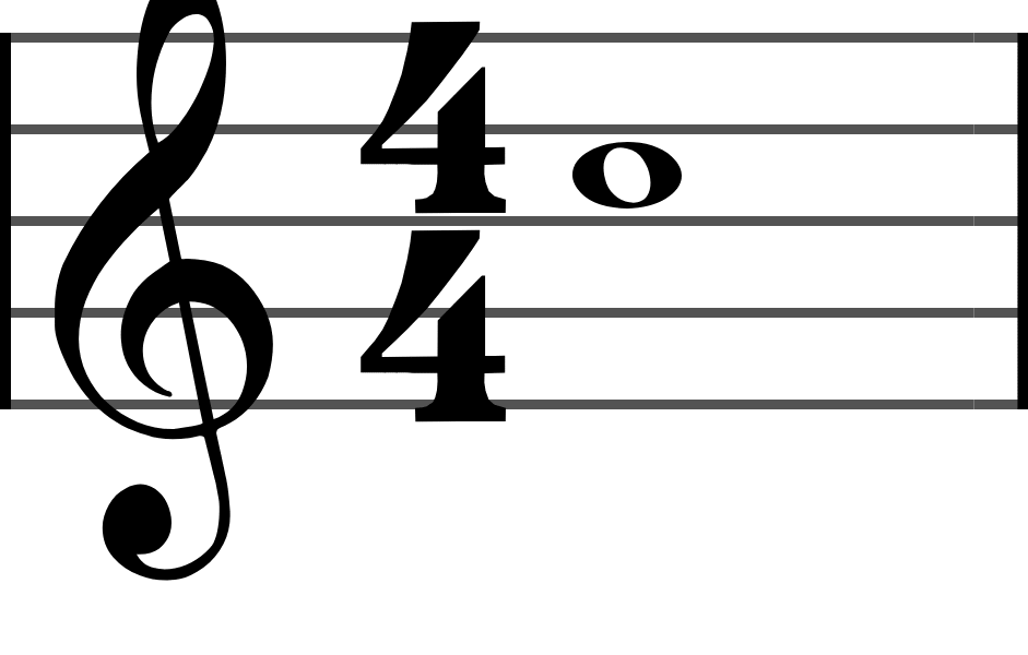 A whole note: a hollow oval with no stem, filling a measure of 4/4.
