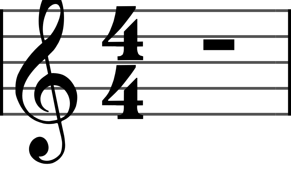 A whole rest: a filled rectangle hanging under the fourth line, silence for a whole measure.